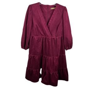 Melonie T Womens 12 Dress Corduroy Baby Doll Mini Dress Tiered Merlot Soft Party